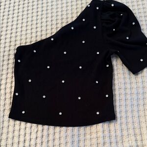Express Black Off-the-Shoulder Sweater with White Accents